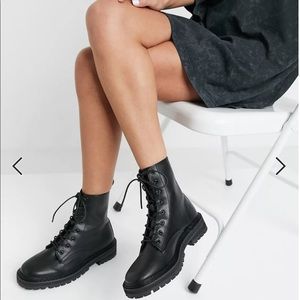 ASOS Raid Wide Fit flat chunky lace up ankle boots Size 9